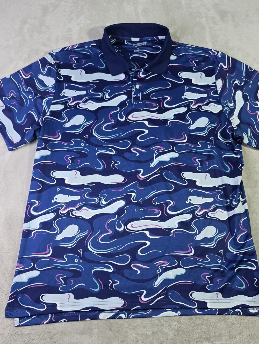 Bonobos Golf Polo Size XL Blue Geometric Performance Slim Fit Button Up Shirt